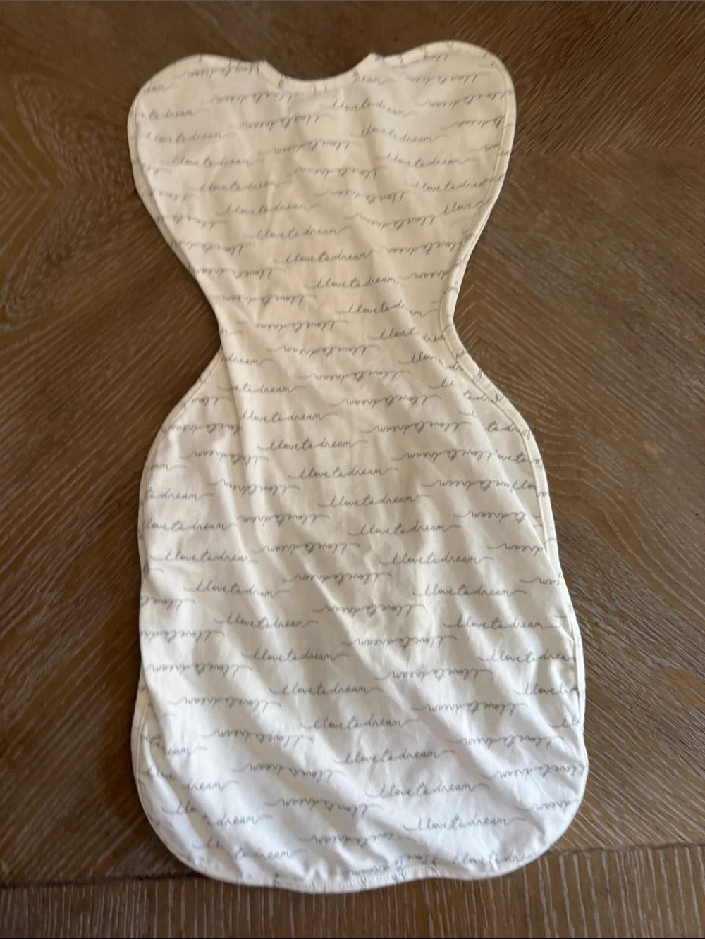 Love to Dream Cream Script Swaddle Sleep Sack - double zipper